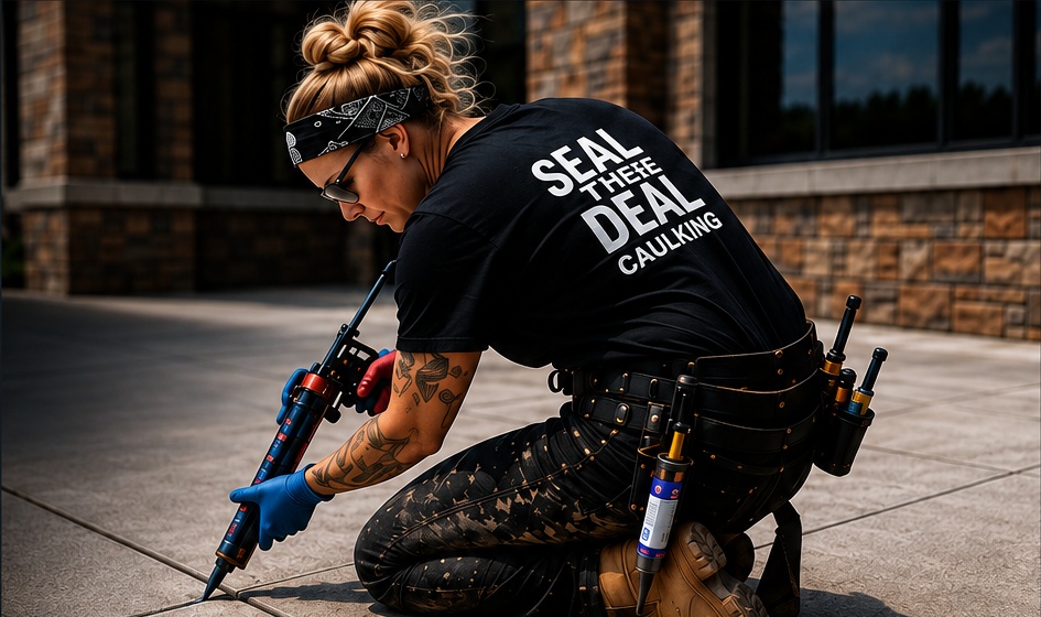 Seal the Deal Caulking professional applying concrete caulking